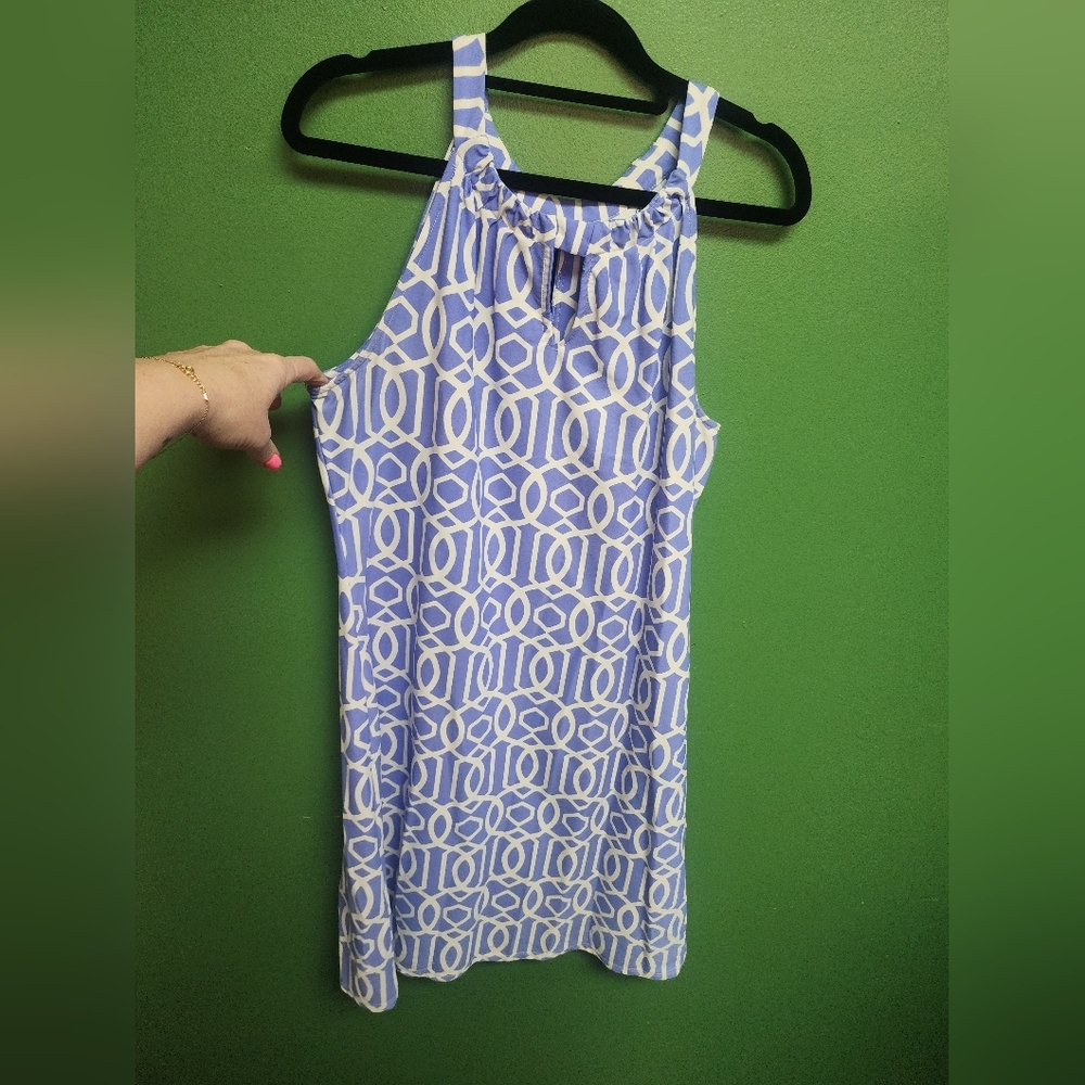 Jude Connally Blue & White Geometric Shift Dress | Size M | Made in USA - Picture 4 of 4